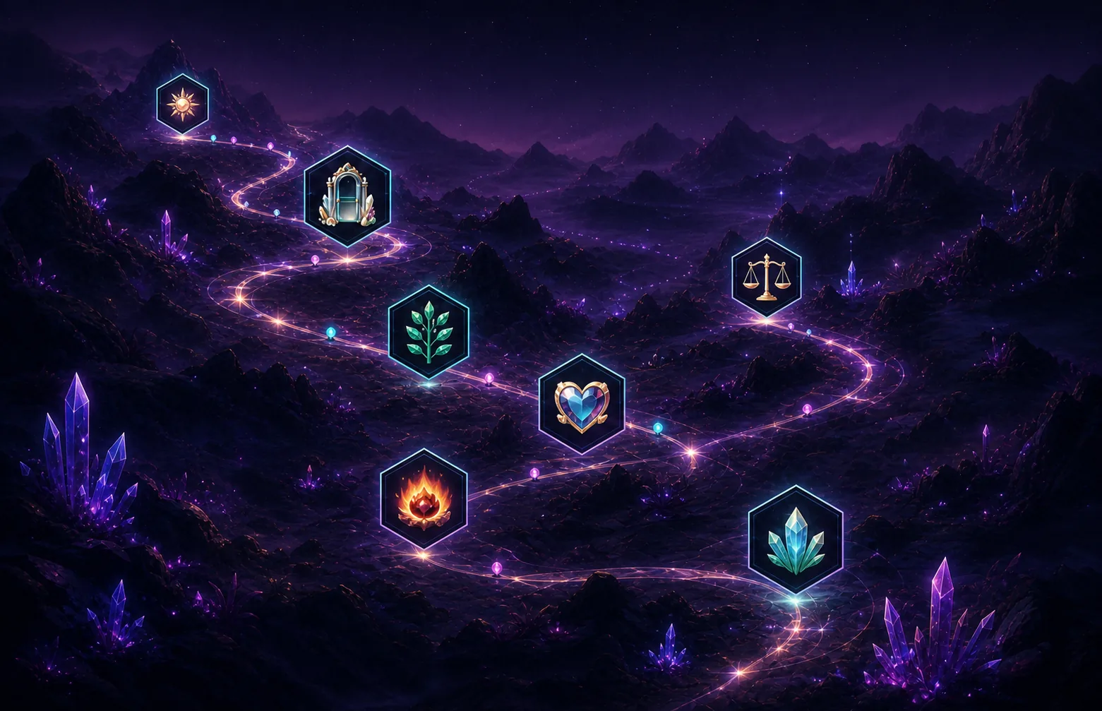 Eine leuchtende SoulRoad-Karte mit verbundenen SoulBlocks